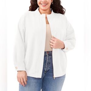 Vince Camuto Soho Stretch Twill Banded Collar Zip Bomber white Jacket 2X